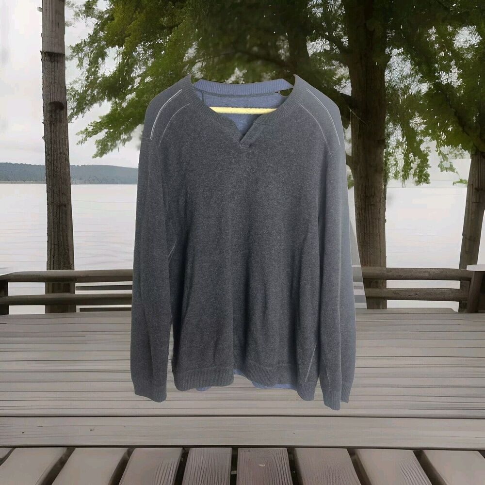 Tommy Bahama Reversible Sweater Men Medium Pullover Embroidered Logo 100% Cotton